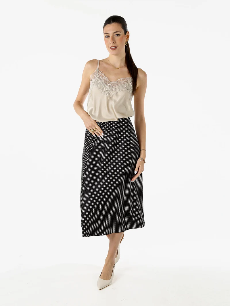 Top donna con spalline sottili e scollo a V con pizzo - beige