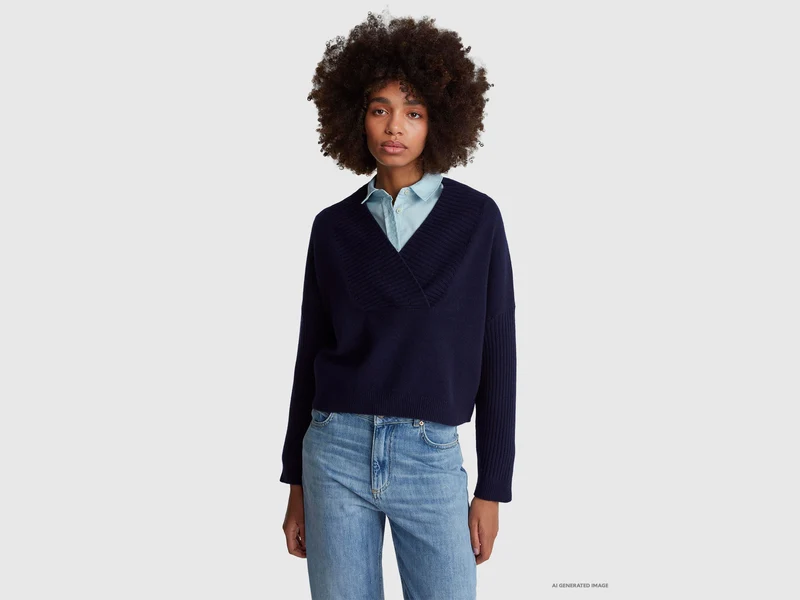 Pullover mit V-Ausschnitt und kastiger Passform