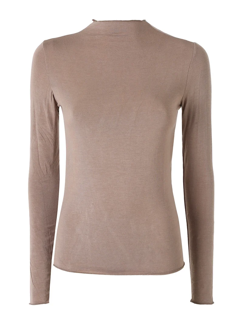 Maglia donna accollata a maniche lunghe - marrone