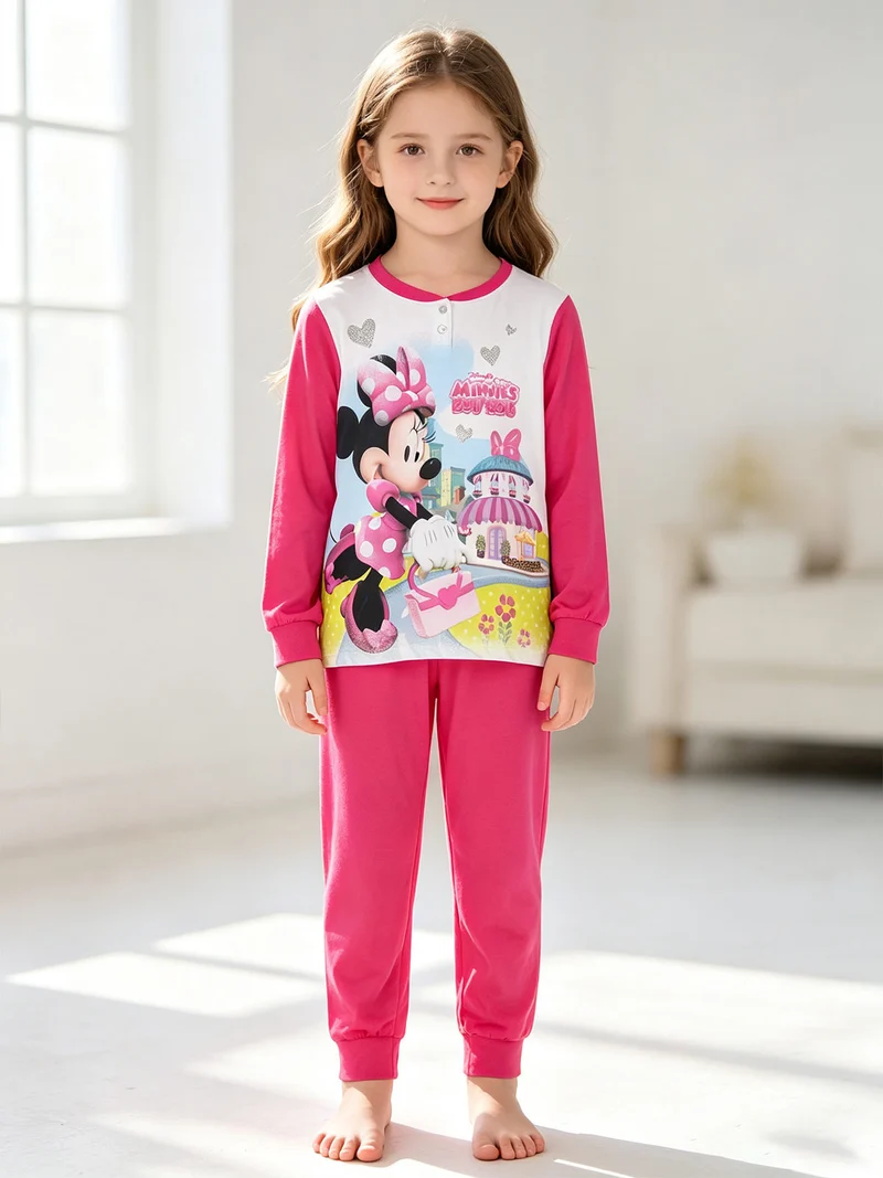 Minnie pigiama lungo da bambina in cotone - fucsia