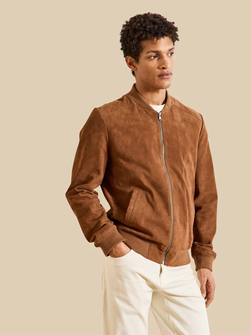 Herrenjacke aus Ziegen-Veloursleder mit Reißverschluss