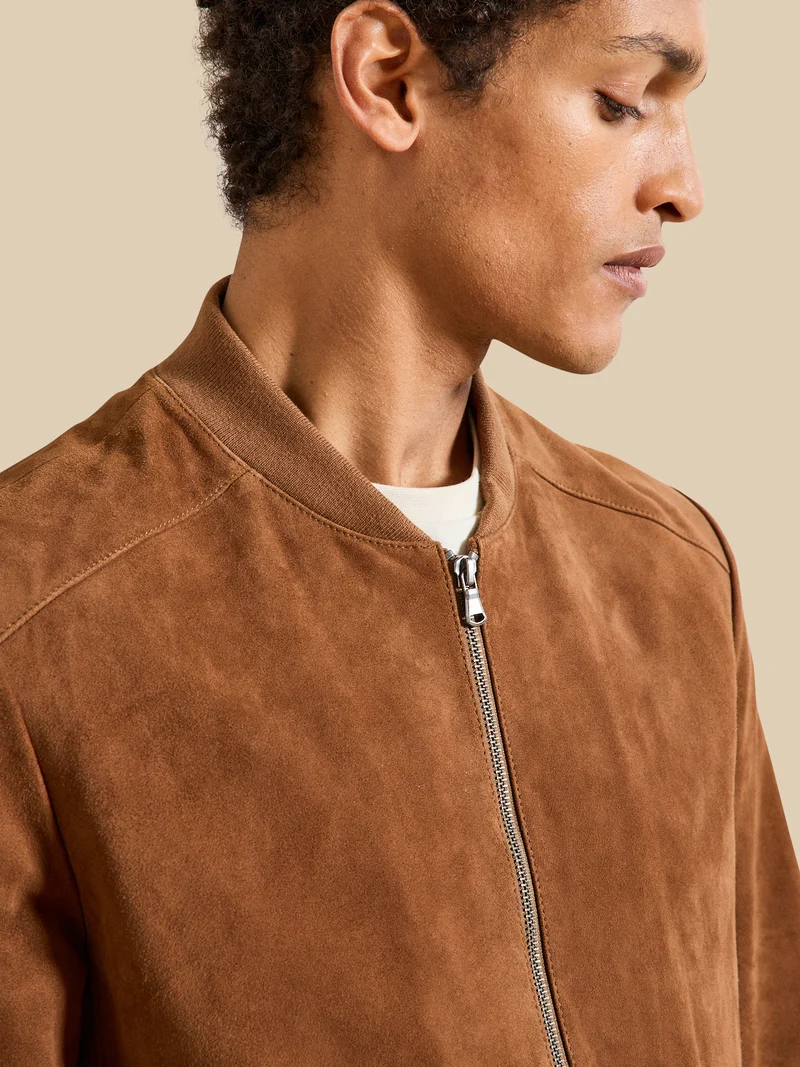 Herrenjacke aus Ziegen-Veloursleder mit Reißverschluss