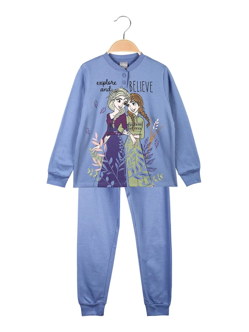Pigiama da bambina in cotone felpato - azzurro