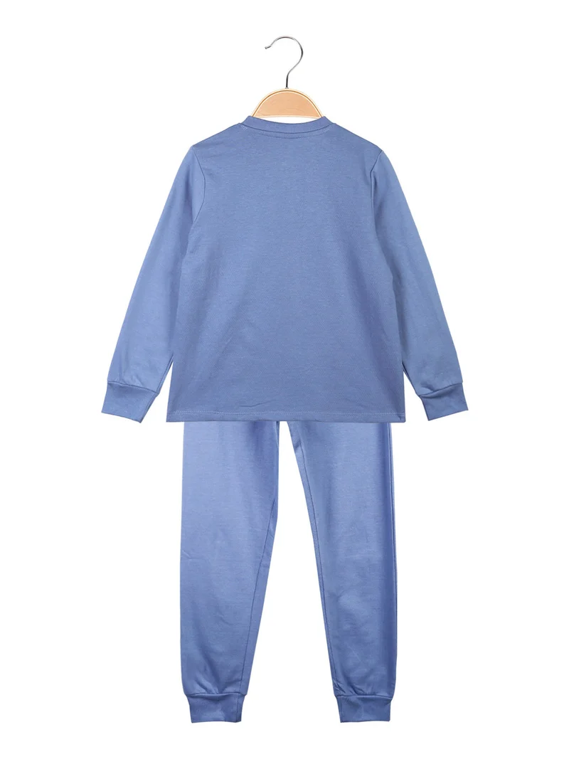 Pigiama da bambina in cotone felpato - azzurro