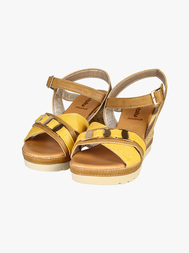 Sandali donna con zeppa e doppia fascia incrociata - cammello