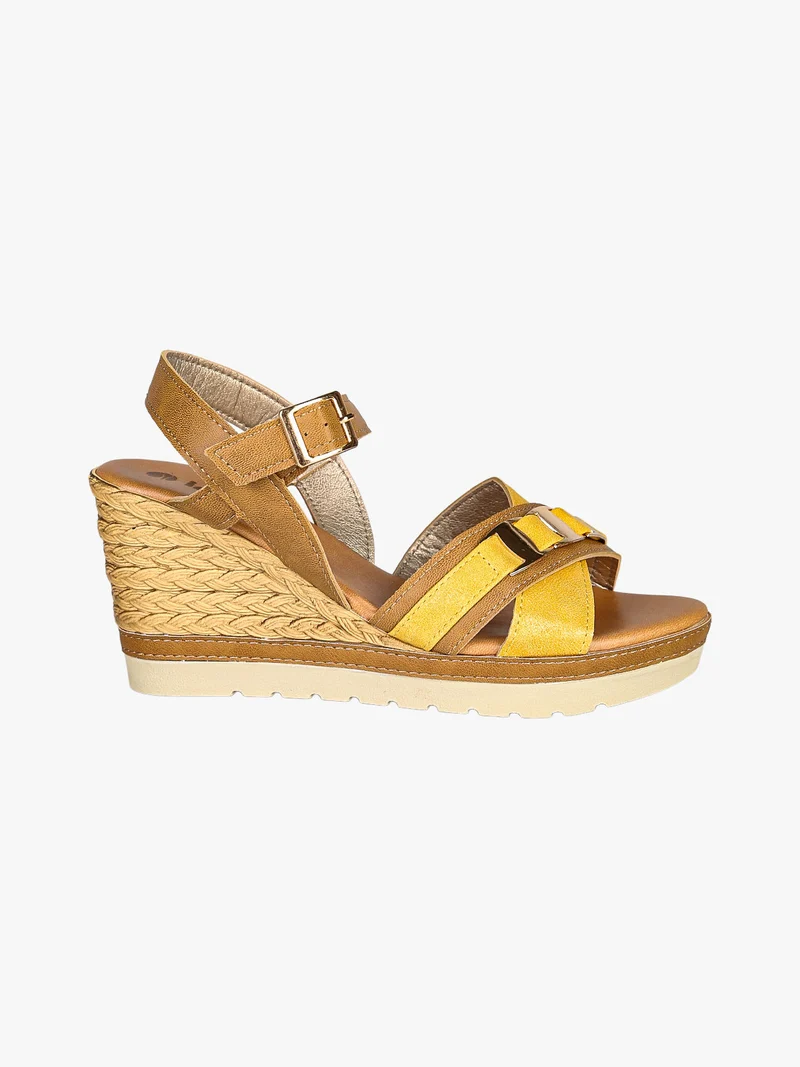 Sandali donna con zeppa e doppia fascia incrociata - cammello