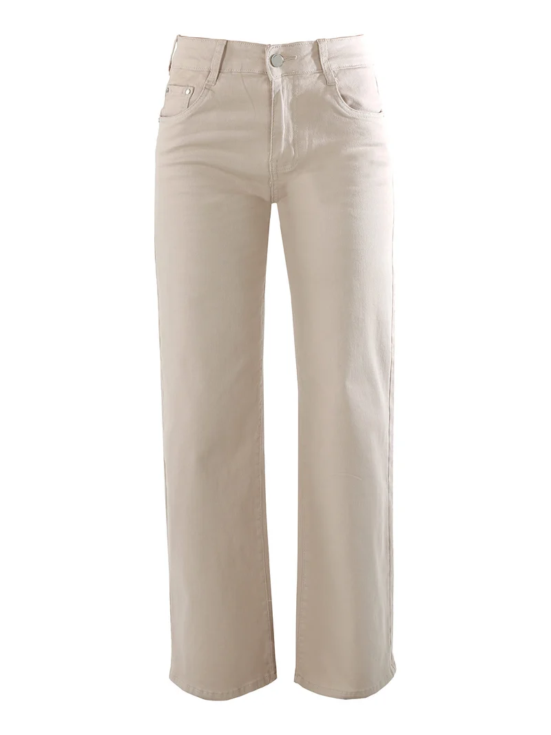 Pantaloni jeans da donna a gamba larga push-up - beige