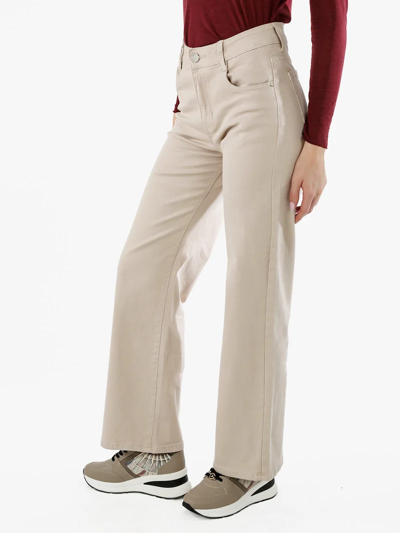 Pantaloni jeans da donna a gamba larga push-up - beige