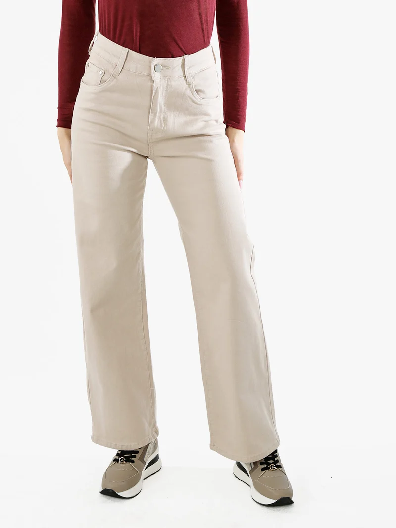 Pantaloni jeans da donna a gamba larga push-up - beige