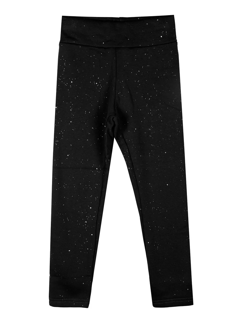 Leggings felpati da bambina con glitter - nero