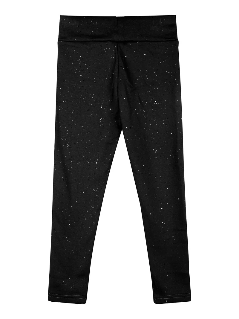 Leggings felpati da bambina con glitter - nero