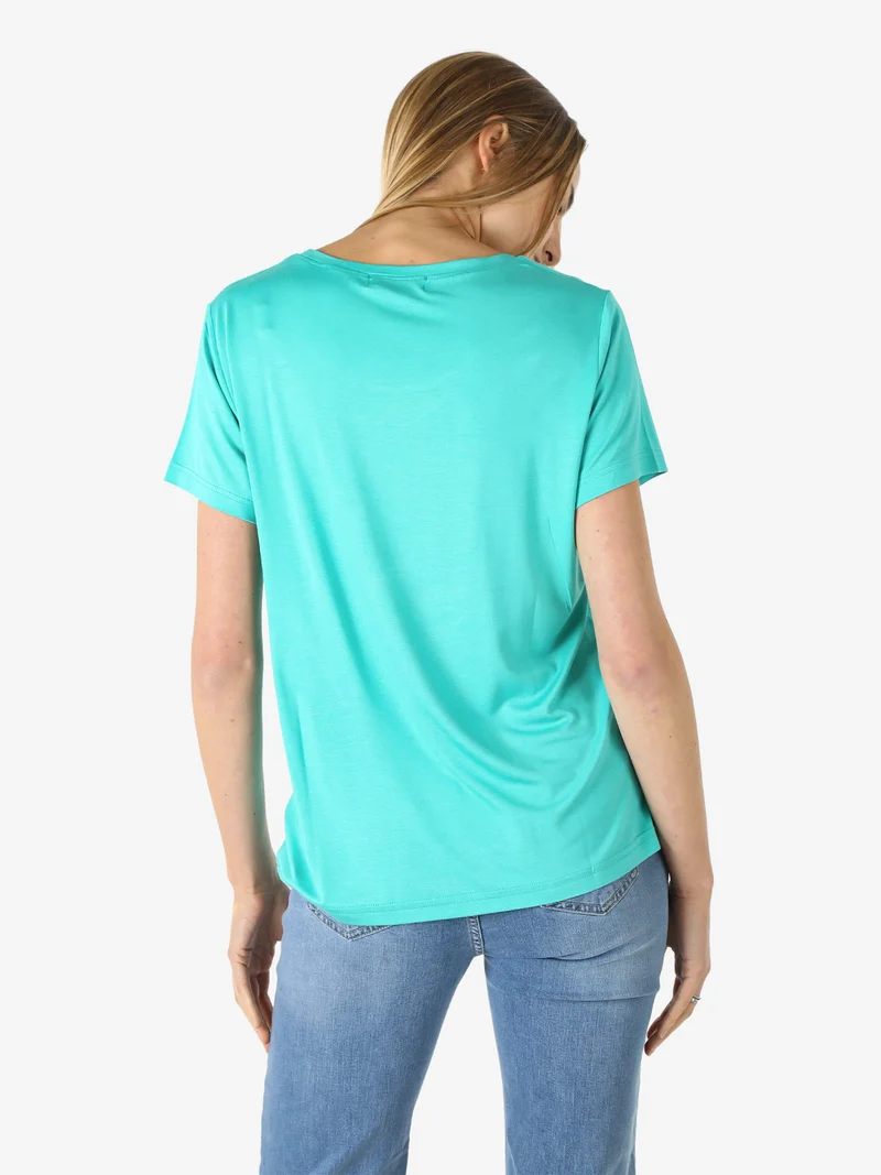 T-shirt donna in viscosa con strass - acqua marina