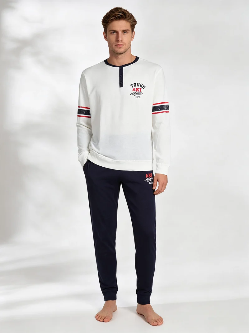 Pigiama lungo da uomo in misto cotone - bianco