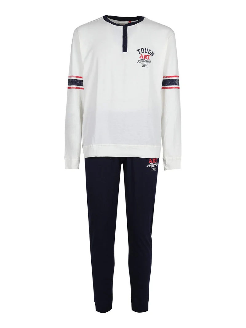 Pigiama lungo da uomo in misto cotone - bianco