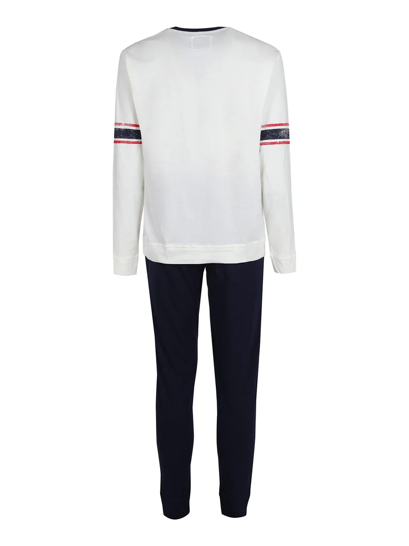 Pigiama lungo da uomo in misto cotone - bianco
