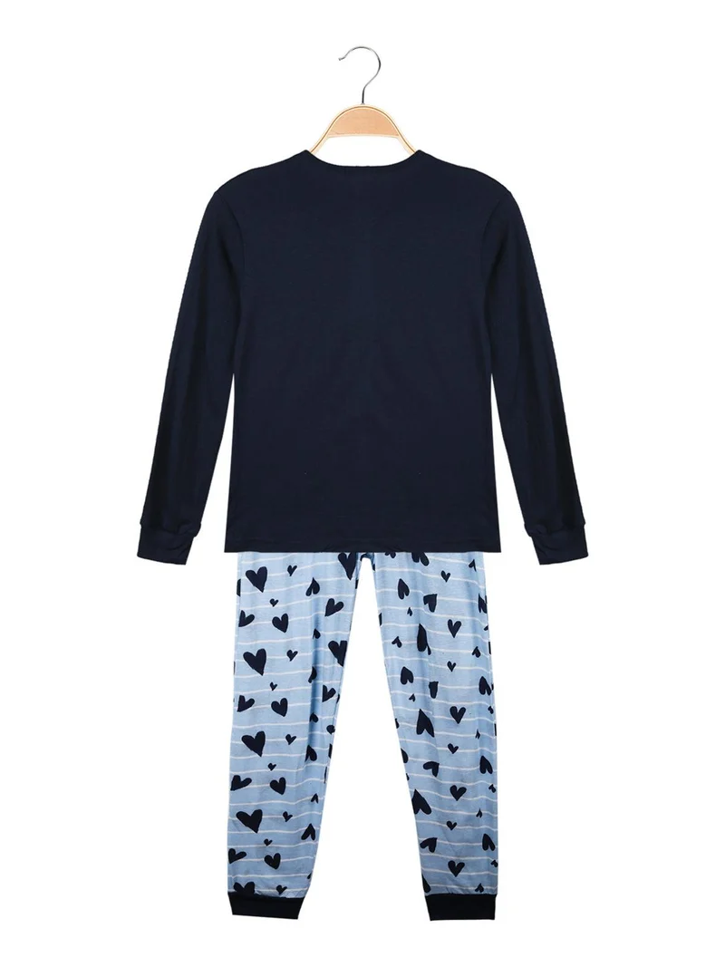 Pigiama lungo da ragazza in cotone - blu scuro
