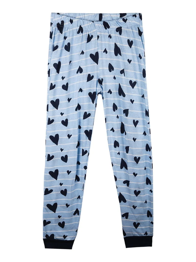 Pigiama lungo da ragazza in cotone - blu scuro
