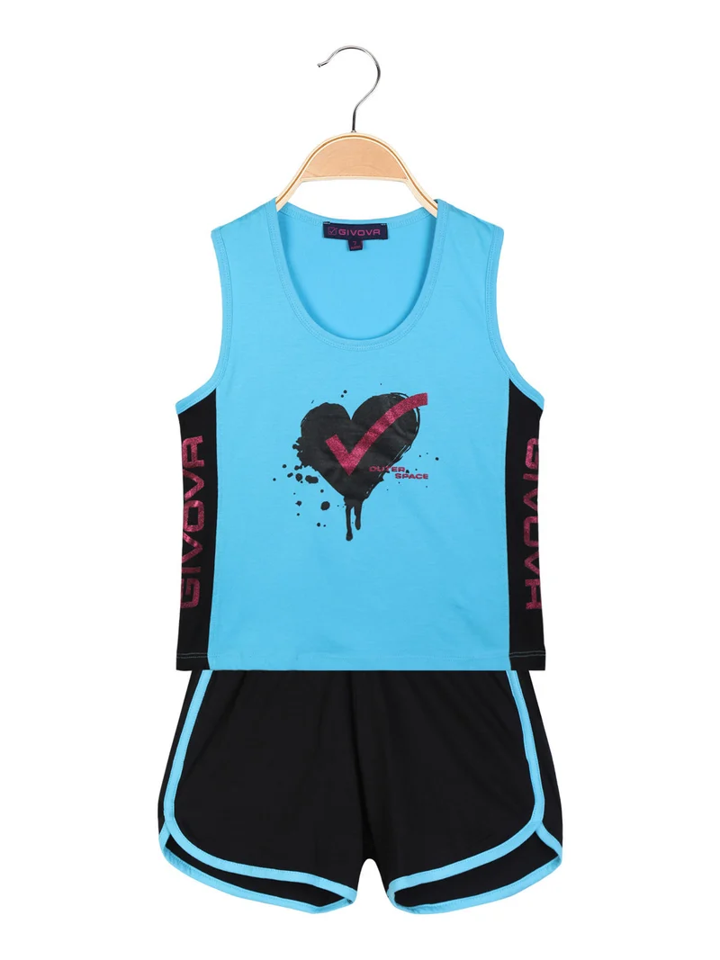 Completo corto sportivo 2 pezzi da bambina con glitter - azzurro