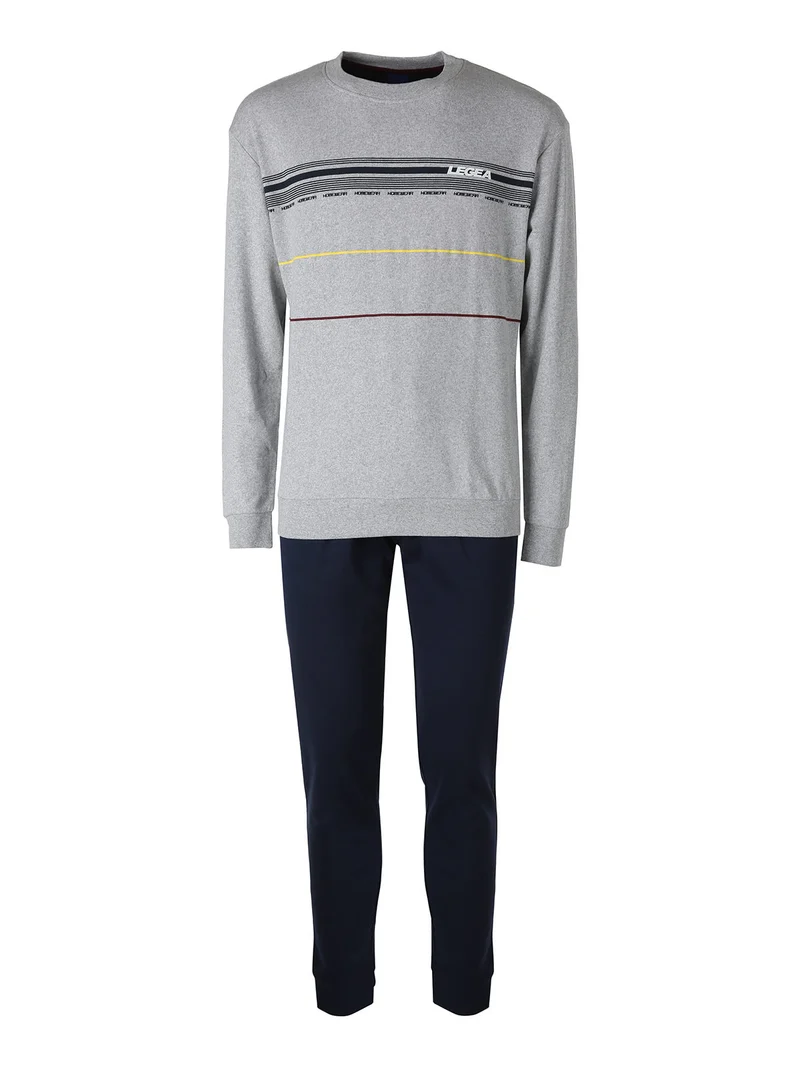 Pigiama lungo da uomo in misto cotone interlock - grigio