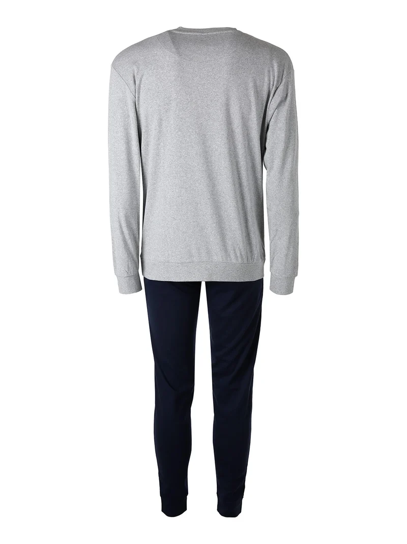 Pigiama lungo da uomo in misto cotone interlock - grigio
