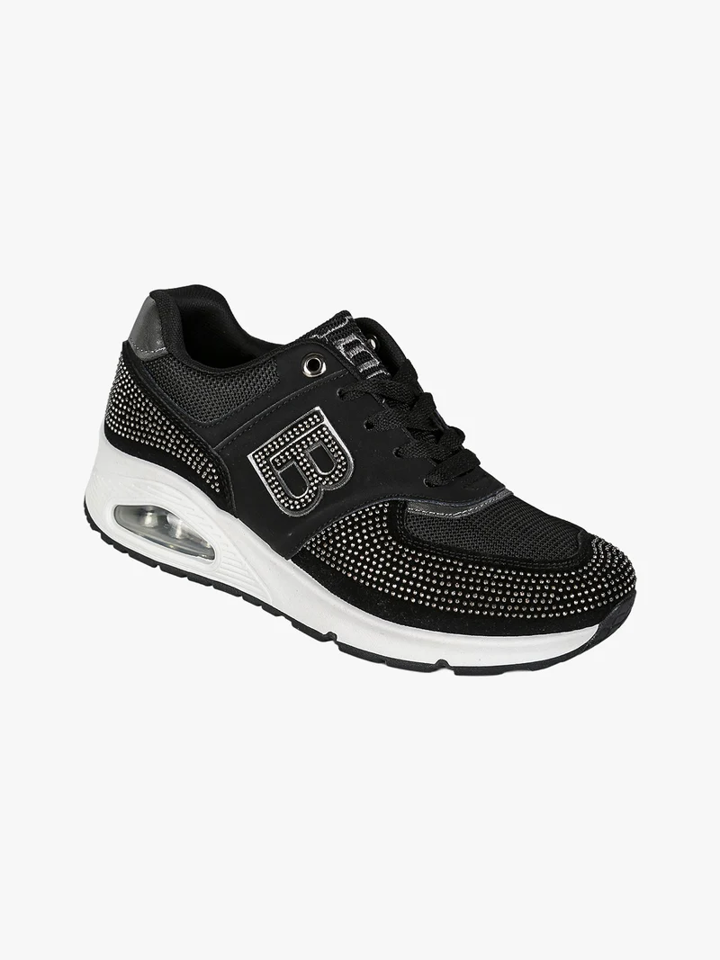 Sneakers donna con micro borchie e zeppa con air - nero