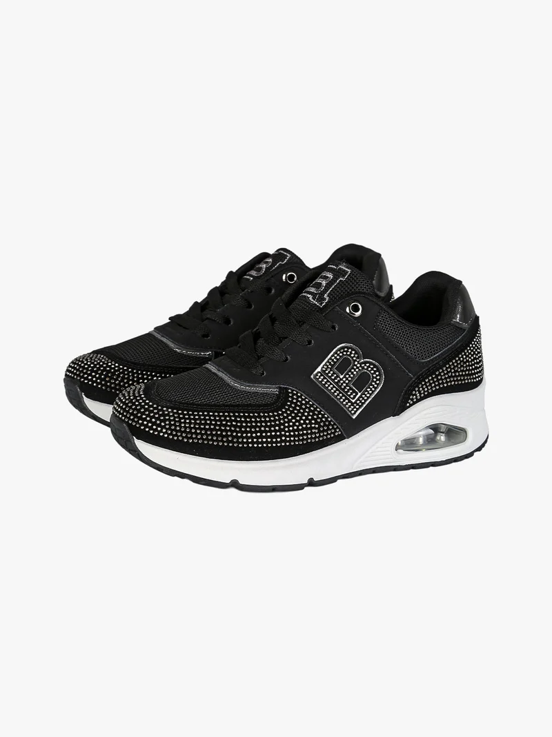 Sneakers donna con micro borchie e zeppa con air - nero