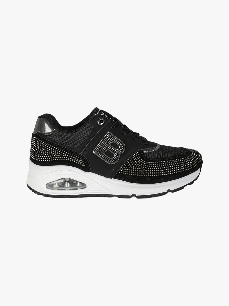 Sneakers donna con micro borchie e zeppa con air - nero