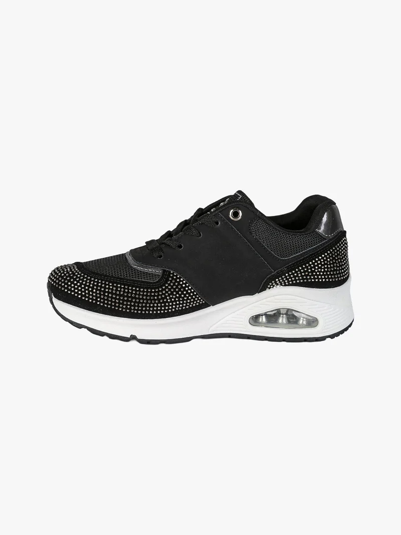 Sneakers donna con micro borchie e zeppa con air - nero