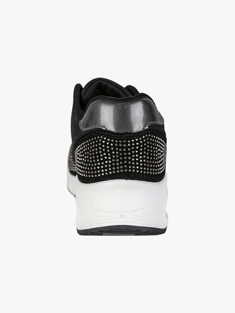 Sneakers donna con micro borchie e zeppa con air - nero