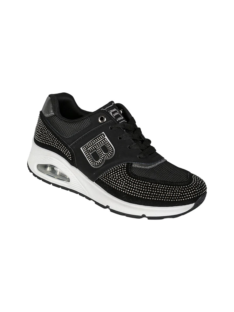 Sneakers donna con micro borchie e zeppa con air - nero