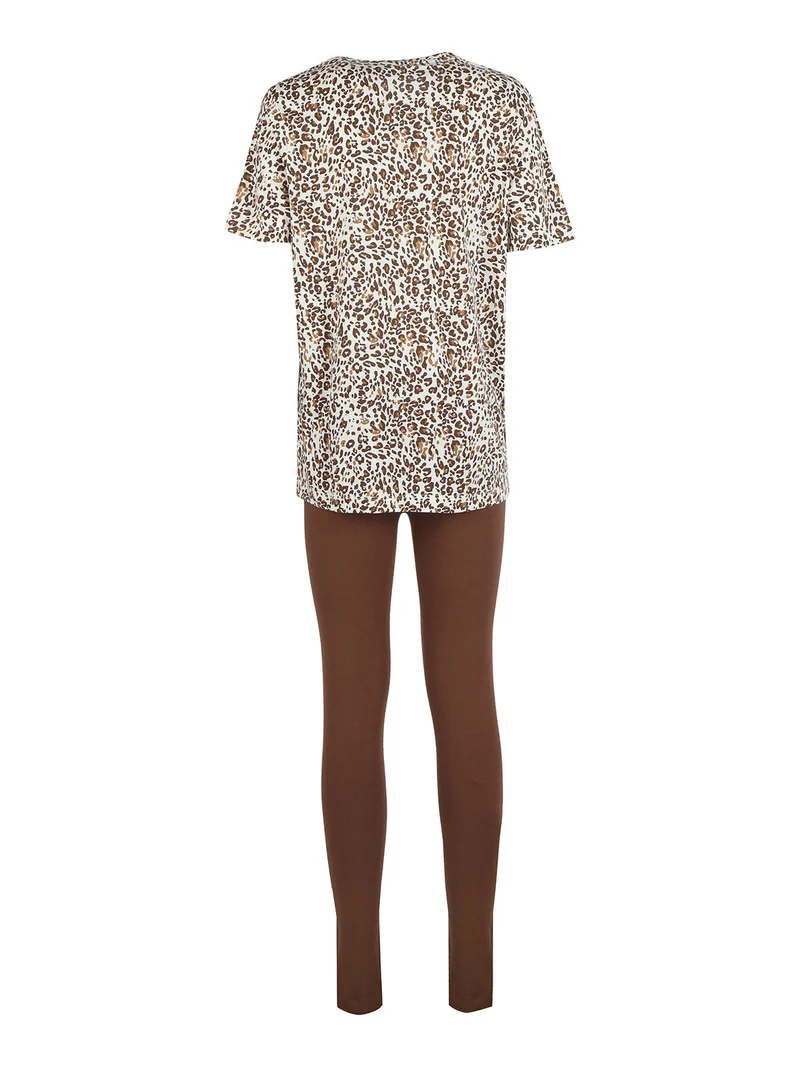 Coordinato donna maculato con t-shirt e leggings - marrone