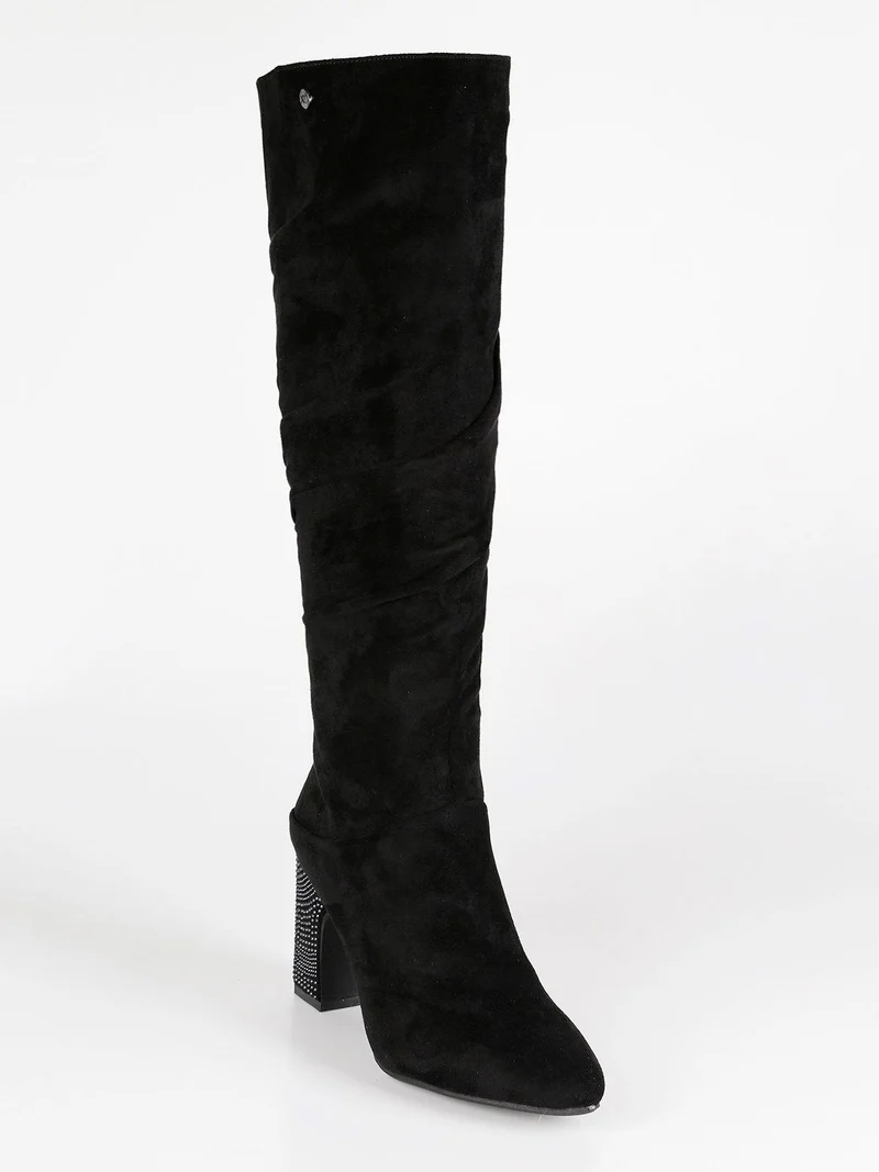 Stivali alti donna con tacco - nero