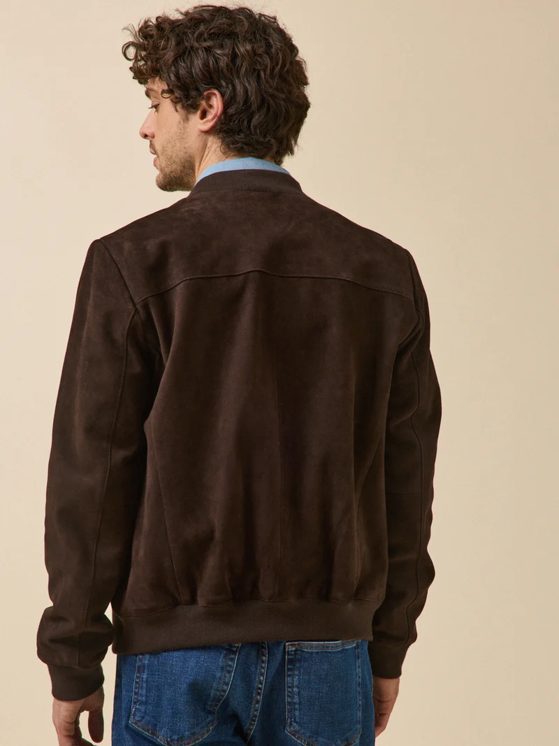 Herrenjacke aus Ziegen-Veloursleder mit Reißverschluss