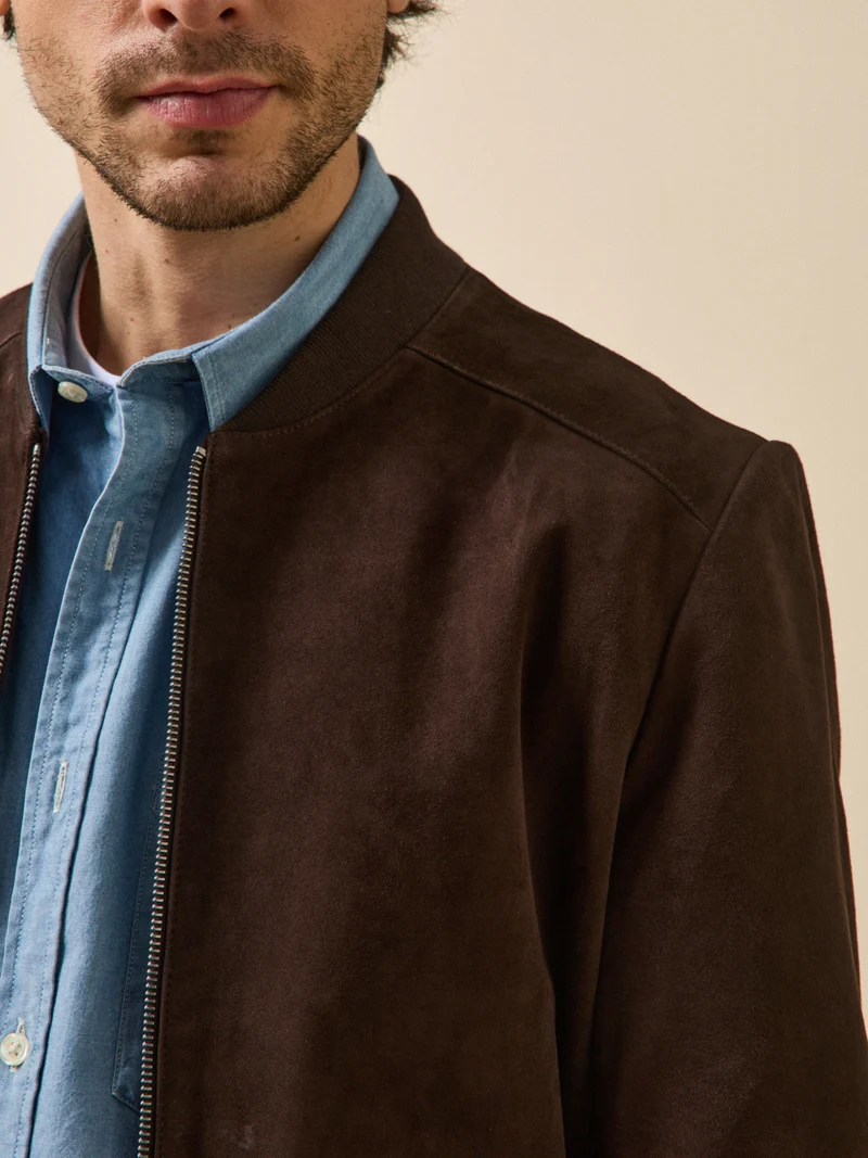 Herrenjacke aus Ziegen-Veloursleder mit Reißverschluss