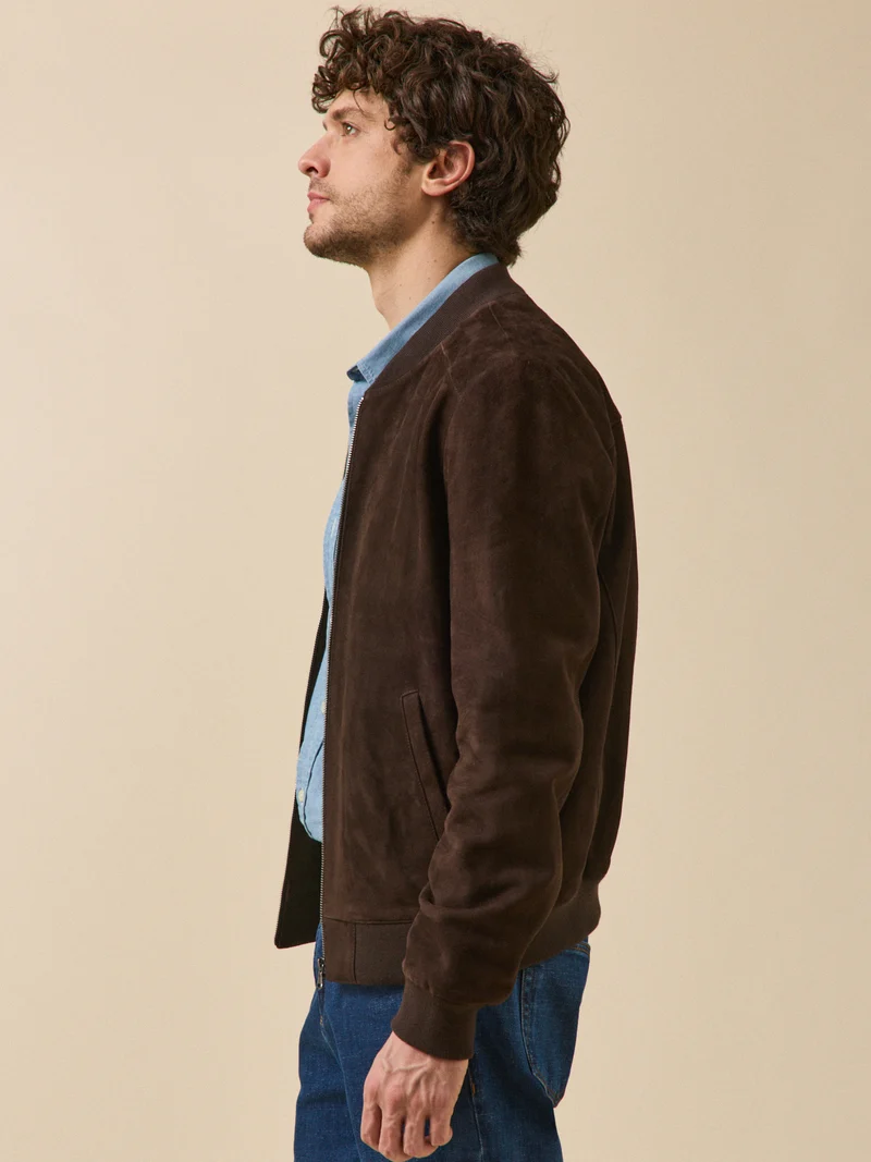 Herrenjacke aus Ziegen-Veloursleder mit Reißverschluss
