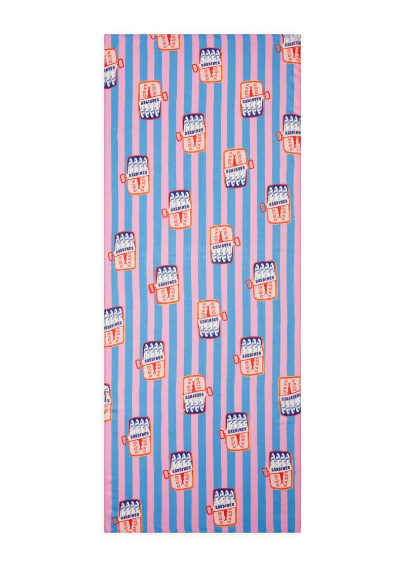 Feiner Schal aus Modalmischung mit Streifenmuster und Sardinen-Motiven
