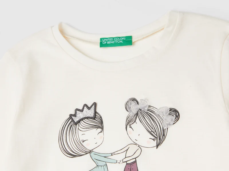 Shirt mit Aufdruck und Tüll-Applikation