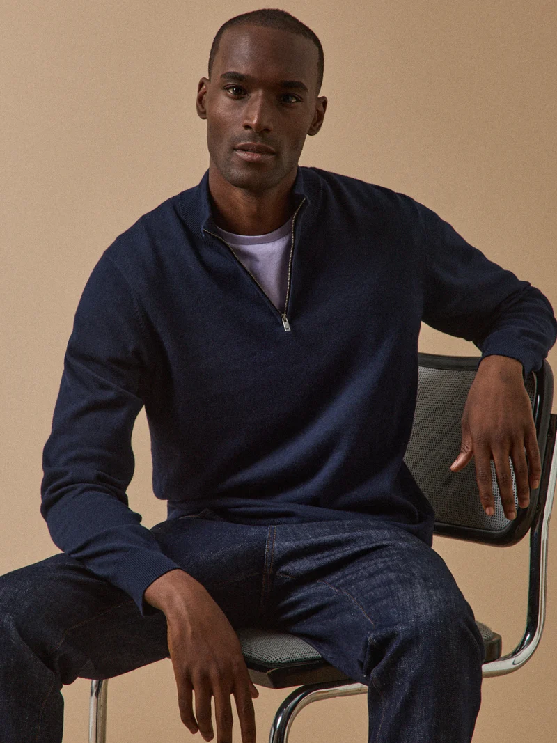 Herrenpullover mit Stehkragen aus Bio-Baumwolle und Cashmere