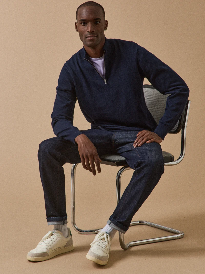 Herrenpullover mit Stehkragen aus Bio-Baumwolle und Cashmere