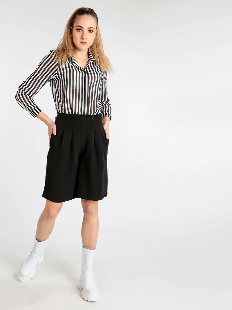 Shorts donna a vita alta - nero