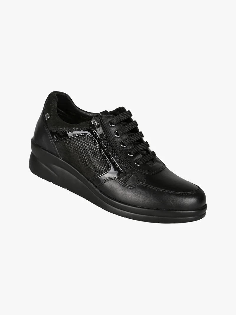 Sneakers donna in pelle con zeppa - nero
