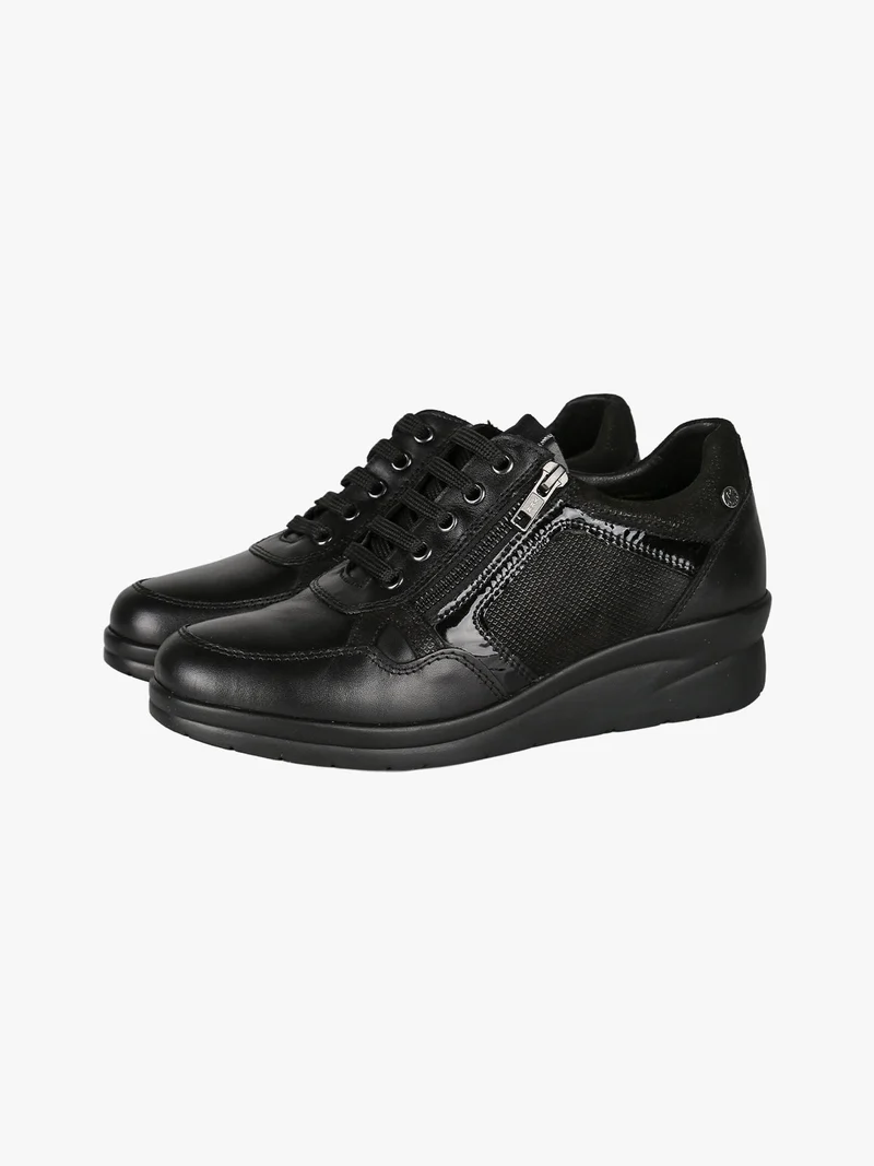 Sneakers donna in pelle con zeppa - nero