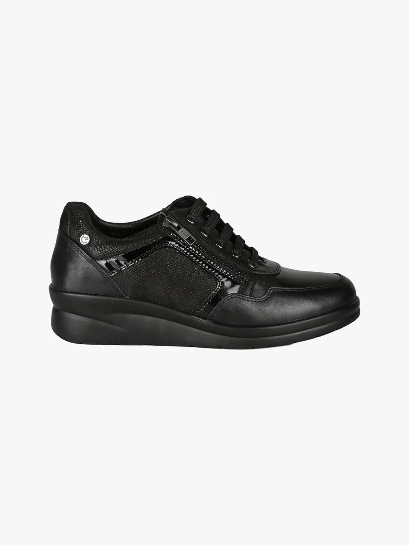 Sneakers donna in pelle con zeppa - nero