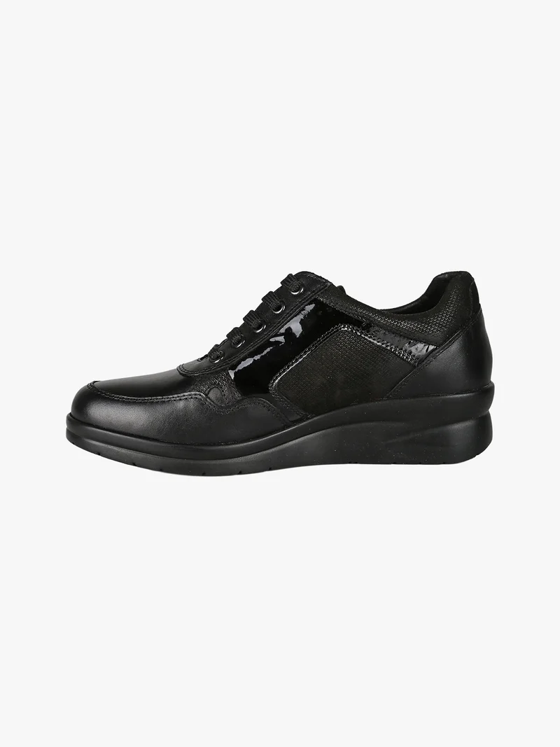 Sneakers donna in pelle con zeppa - nero
