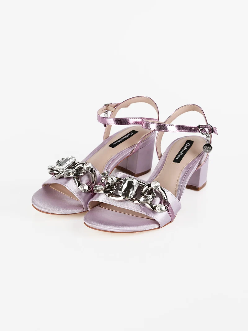 Sandali donna con tacco in raso - lilla
