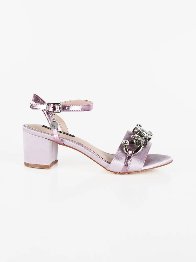 Sandali donna con tacco in raso - lilla
