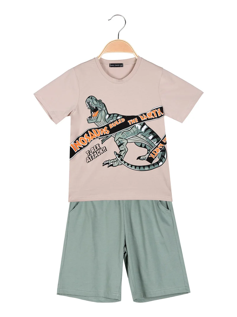 Completo da bambino corto in cotone con t-shirt e bermuda - sabbia
