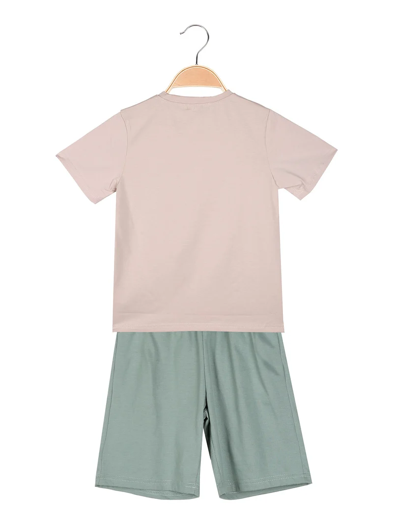 Completo da bambino corto in cotone con t-shirt e bermuda - sabbia