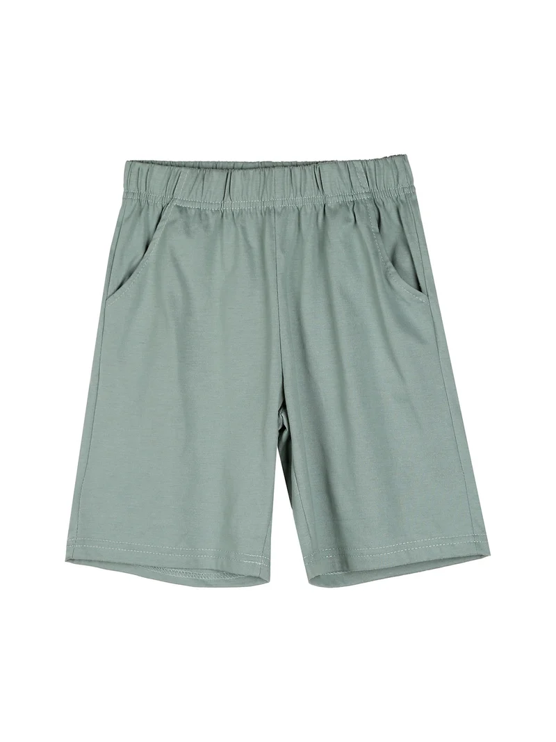 Completo da bambino corto in cotone con t-shirt e bermuda - sabbia