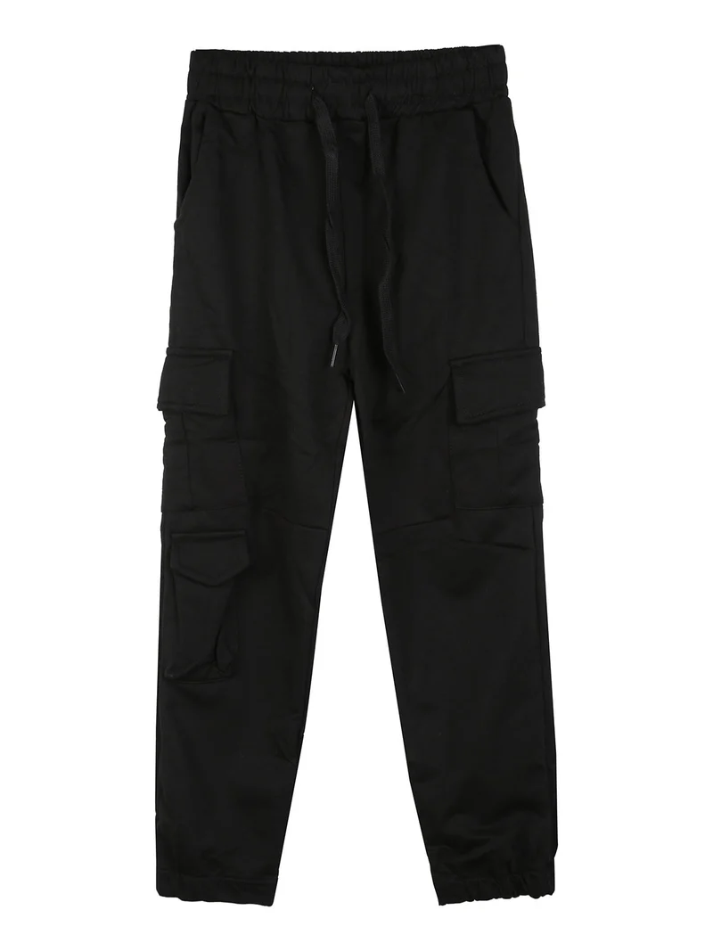 Pantaloni tuta da bambino con tasconi laterali e interno spazzolato - nero